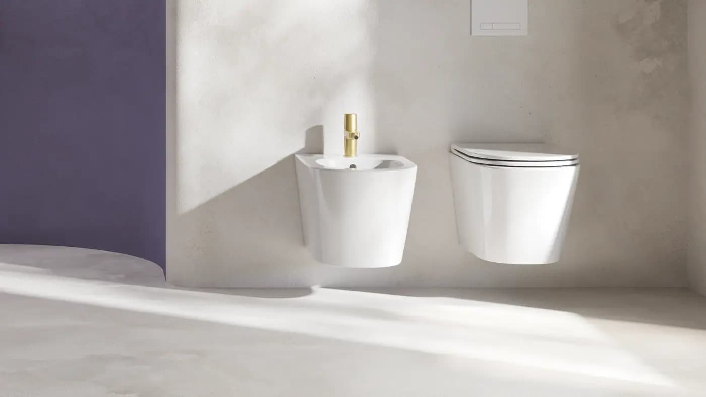Wall-hung bidet and toilet from the Aquitania collection