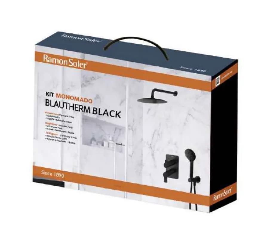 Verpackung des Sets KIT Einhebel-Unterputz Blautherm mattschwarz von Ramon Soler® Ref.941502RP240NM