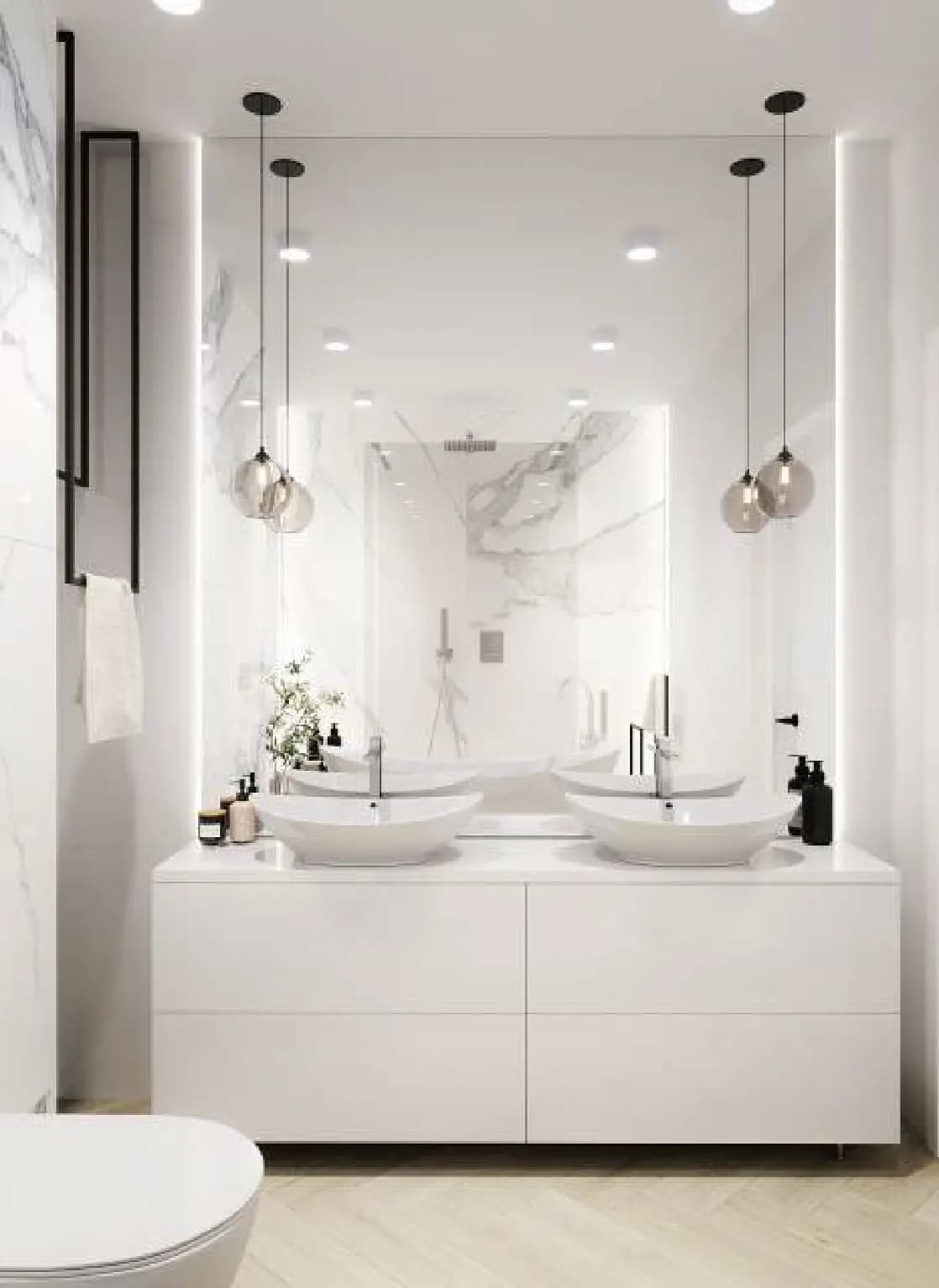 Lavabo doble amb aixeteria d'angles rectes i brollador alt KUATRO de Ramon Soler®
