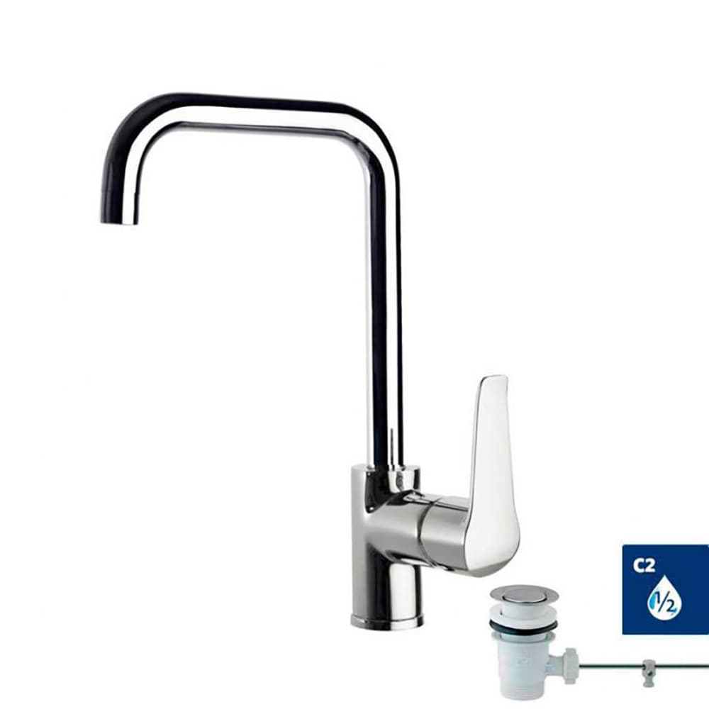 Ypsilon plus, aixeta monocomandament de lavabo amb broc giratori cromada amb vàlvula automàtica