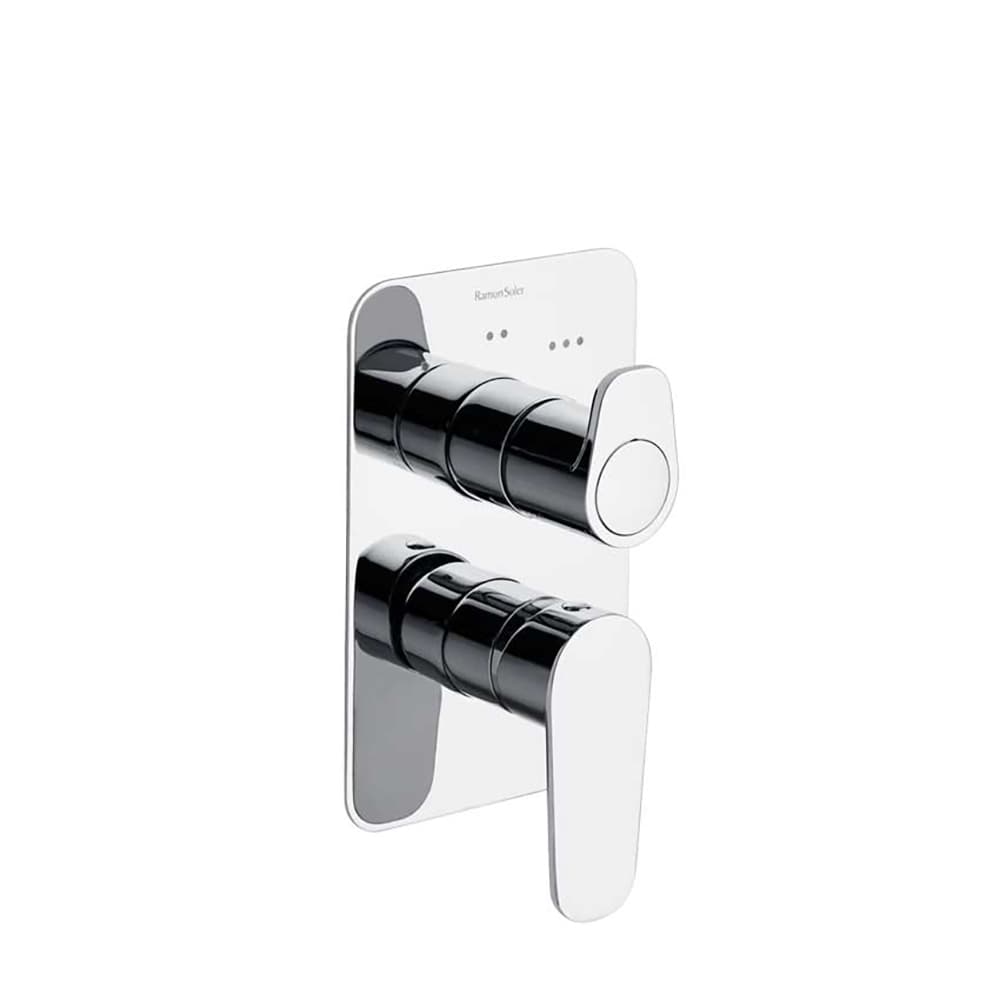 Alexia, monomando de baño-ducha empotrado 3 vías con placa metálica, Cromo