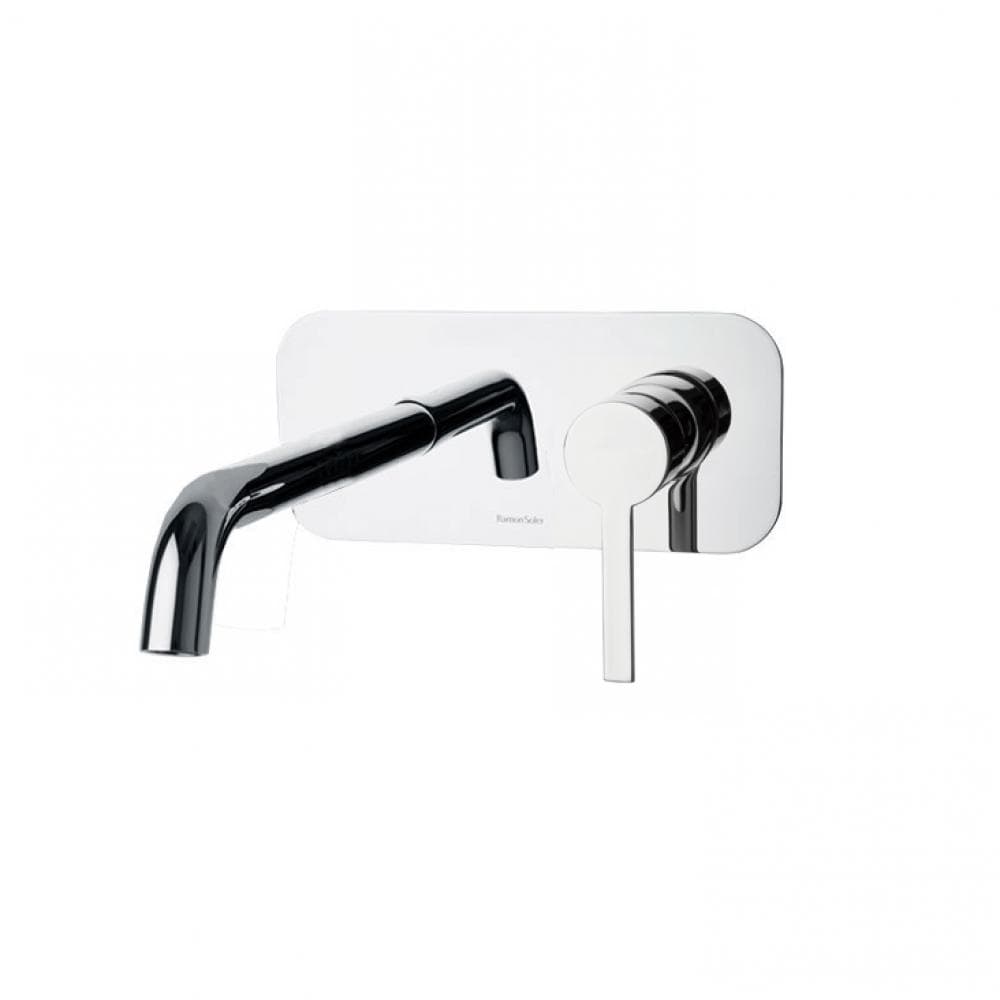 Drako, mitigeur de lavabo mural à encastrer avec plaque de finition métallique et bec 24 cm, Chromé