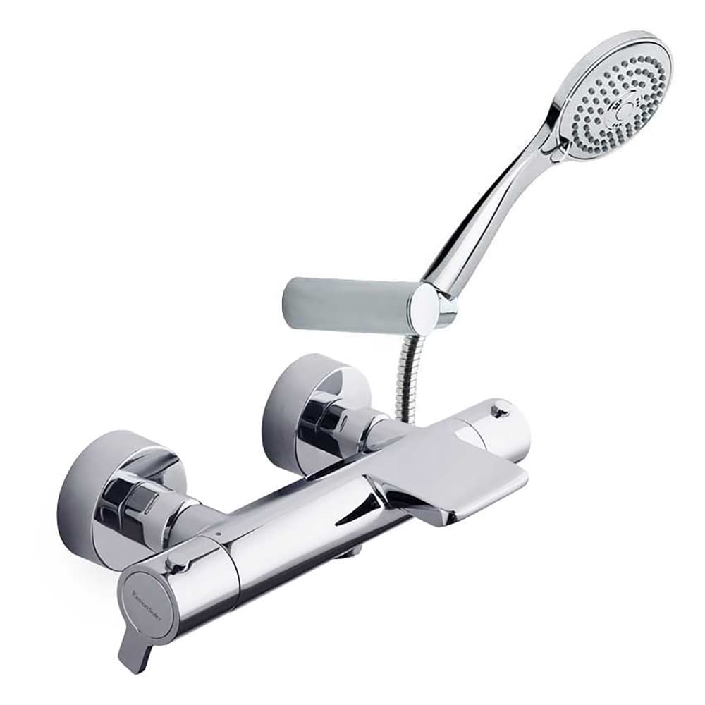 Blautherm, Wannen- und Brause-Thermostat mit Schwallauslauf und Brauseset, Chrom