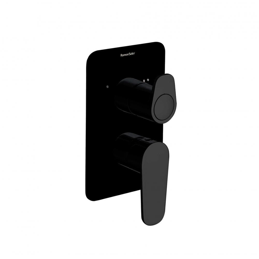 Alexia, monomando de baño-ducha empotrado 2 vías con placa metálica, Negro mate