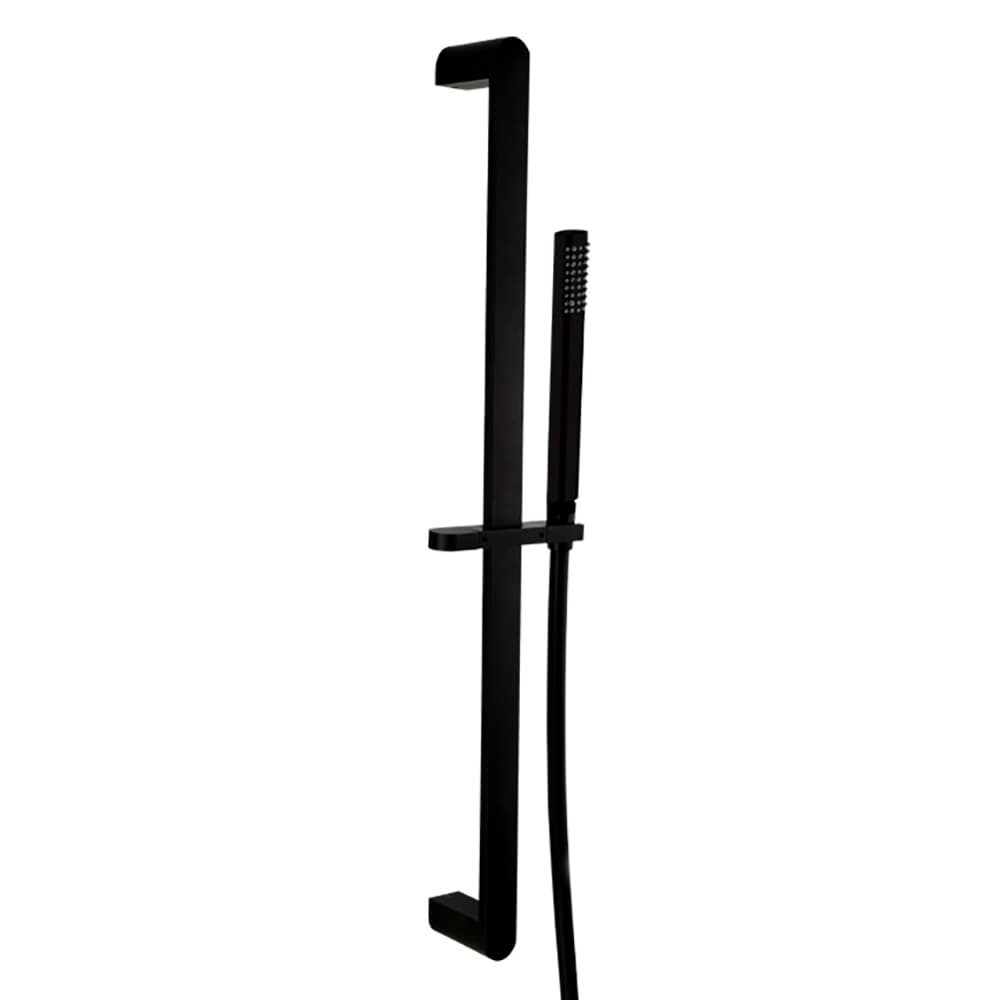 Hidroterapia, Barra negro mate, de ducha semiredonda de 70cm con teleducha de metal y flexo, Negro mate