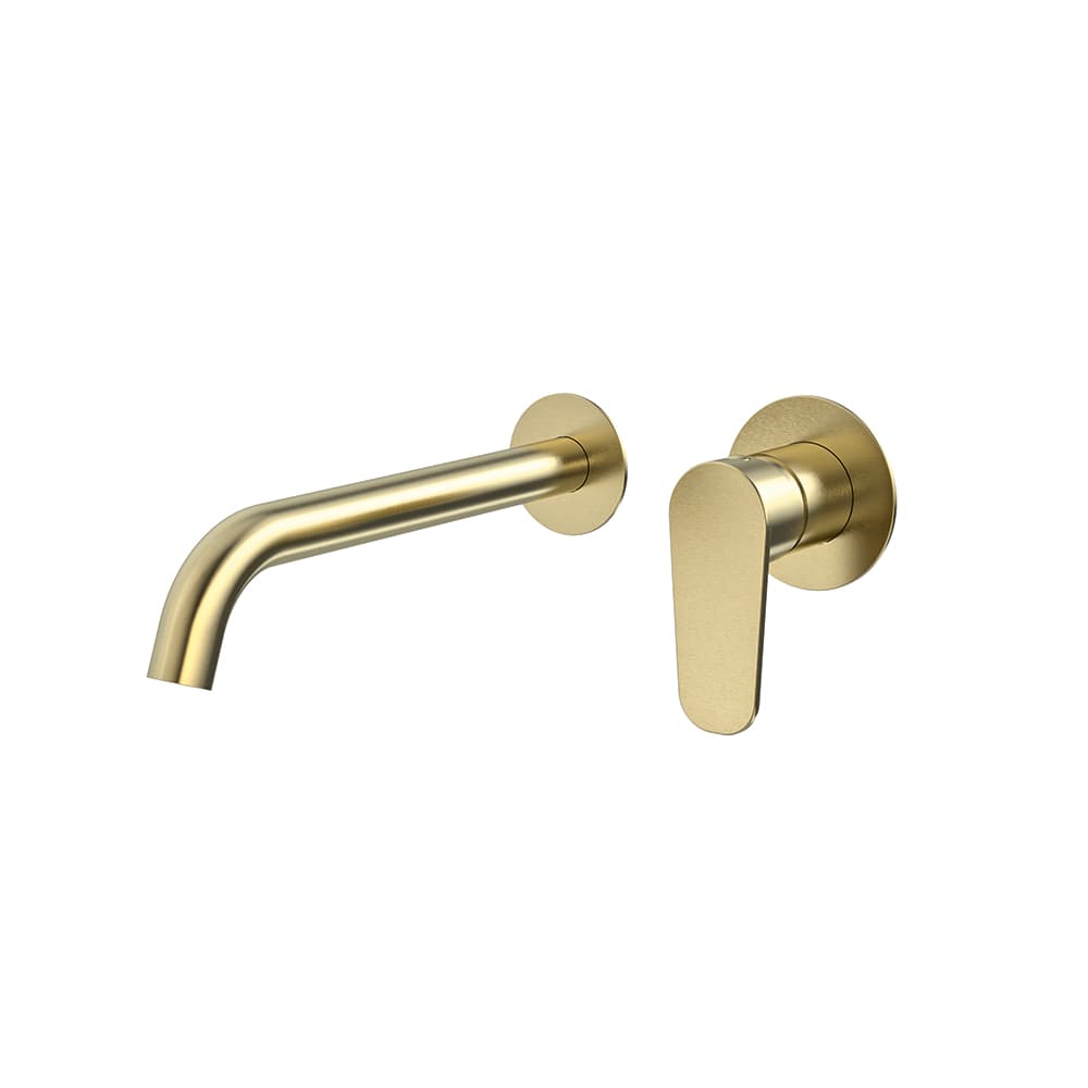 Alexia, Breeam, monomando lavabo empotrado mural con cañode 24 cm, Oro cepillado