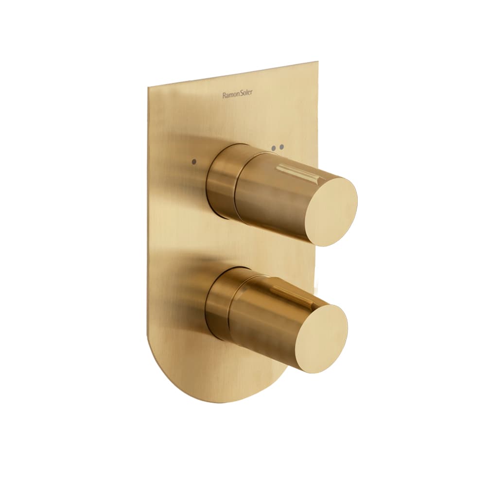 Tzar, monomando de baño-ducha empotrado 2 vías con placa metálica, oro cepillado, Oro cepillado