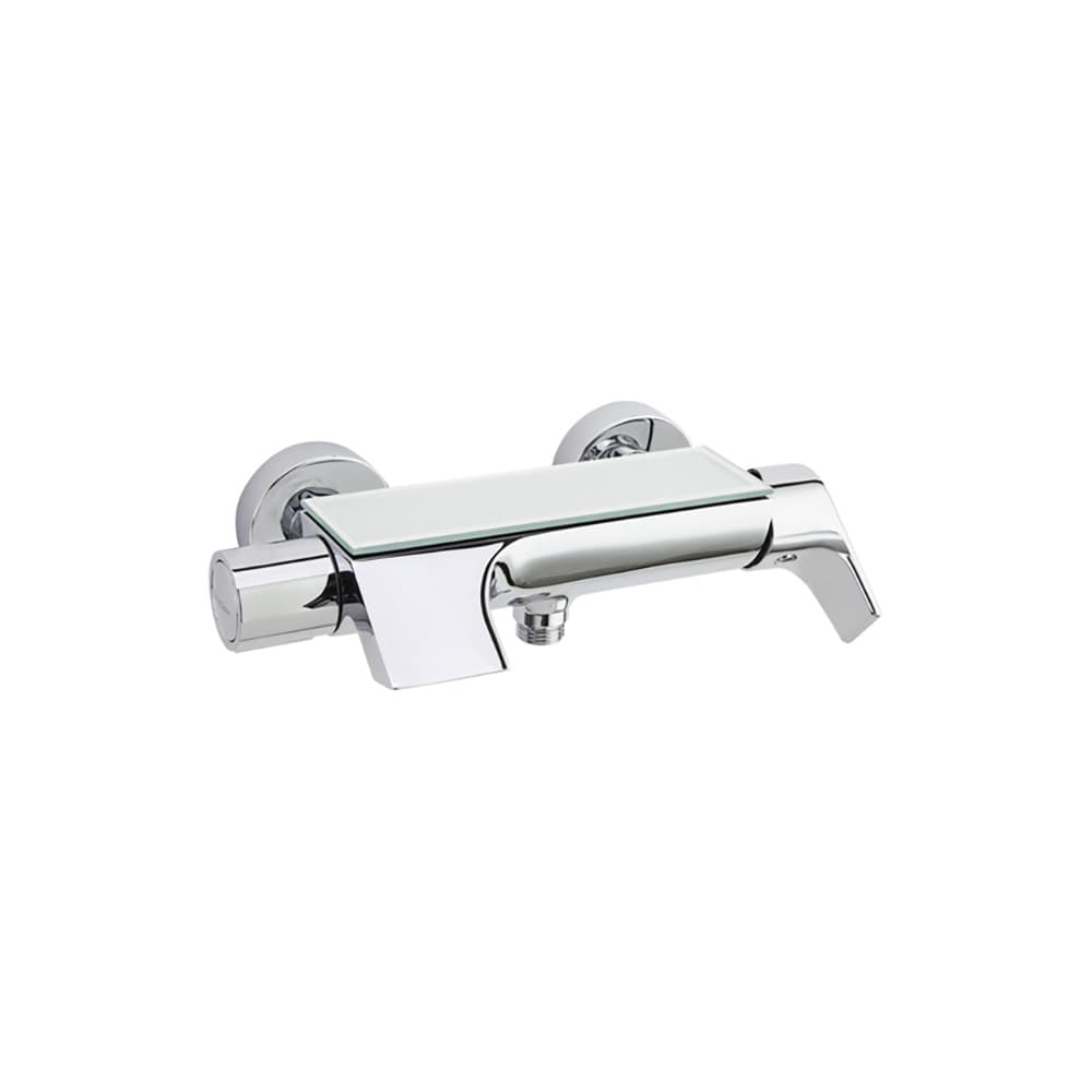 Urban chic, mitigeur bain-douche avec inverseur intégré, bec cascade et tablette en verre de sécurité, Chromé