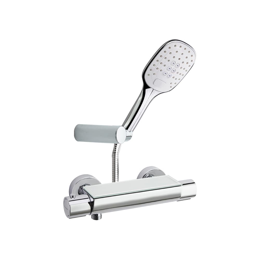 Urban chic, mitigeur thermostatique de douche avec ensemble de douche et tablette en verre de sécurité, Chromé