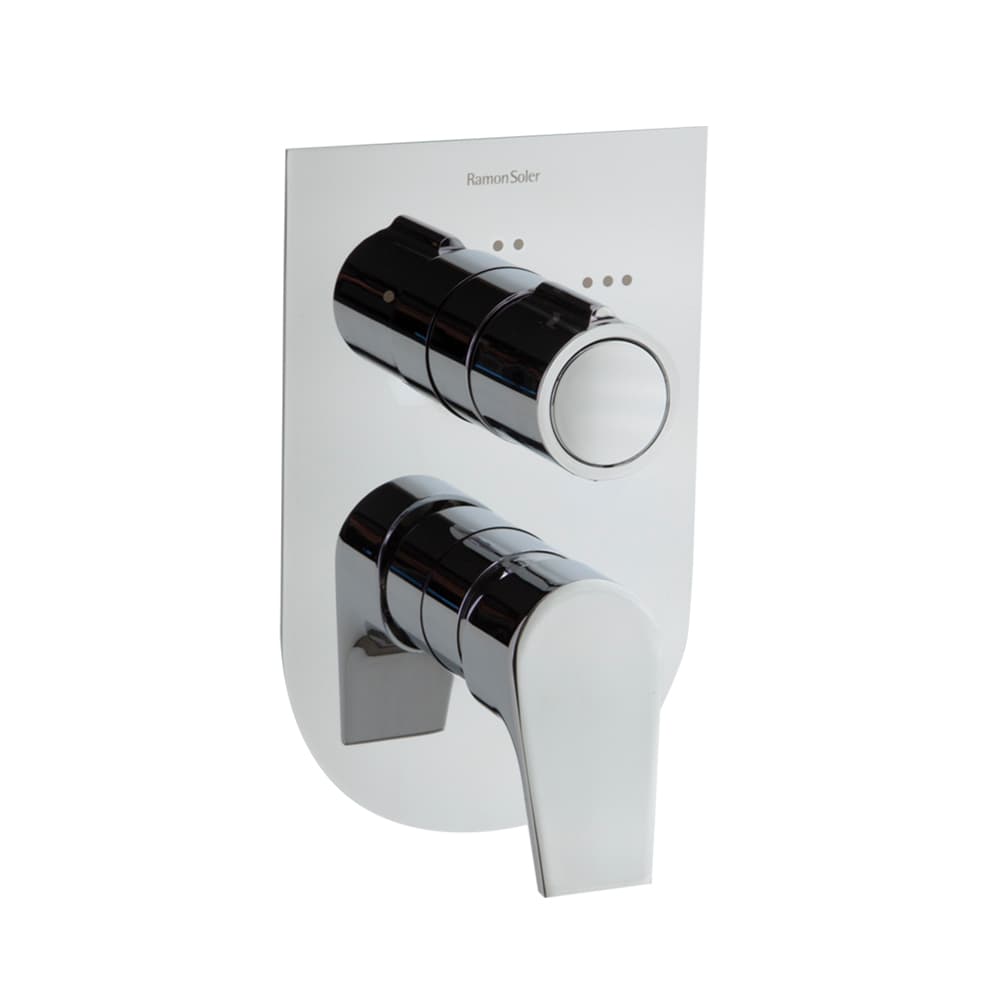 Urban chic, monomando de baño-ducha empotrado metálico 3 vías con placa ultraslim S2, Cromo