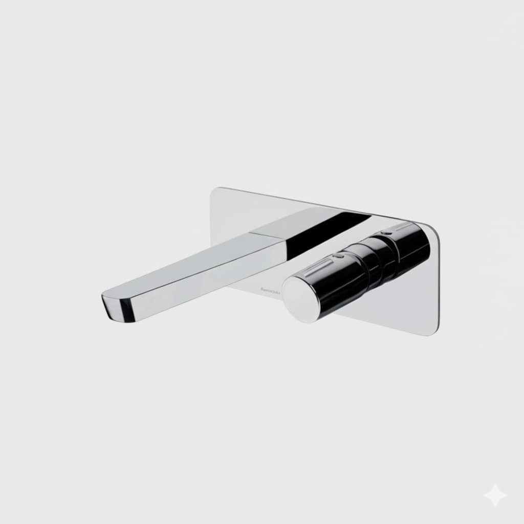 Tzar, miscelatore monocomando per lavabo da incasso a parete con placca metallica, Cromo