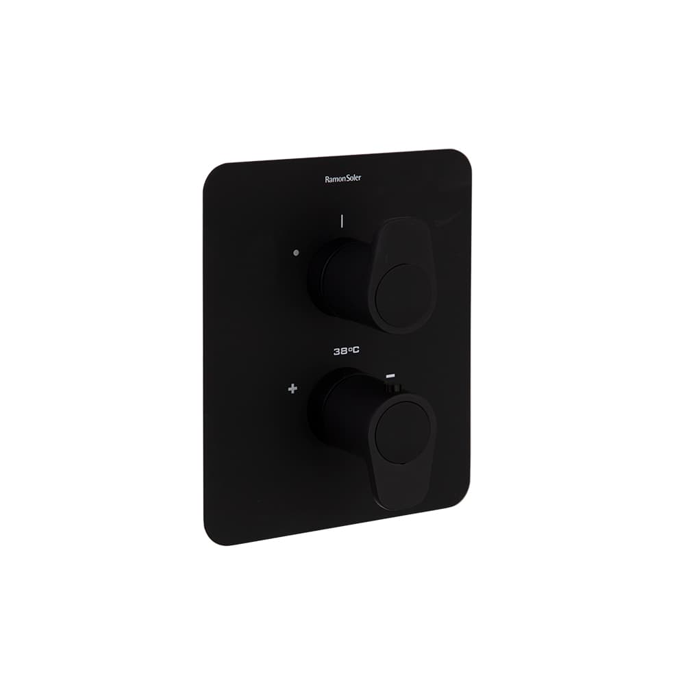 Alexia, termostático de baño-ducha empotrado 2 vías con placa metálica extraplana, Negro mate