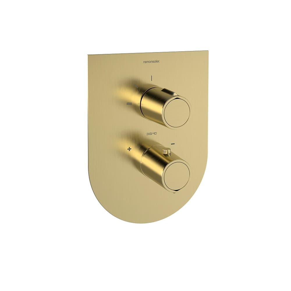Tzar, Unterputz-Brause-Thermostat aus Metall mit 1 Weg und Ultraslim-Abdeckplatte, Gold gebürstet