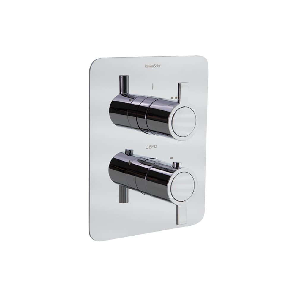 Drako, mitigeur thermostatique bain-douche à encastrer métallique 2 voies avec plaque extra-plate, Chromé