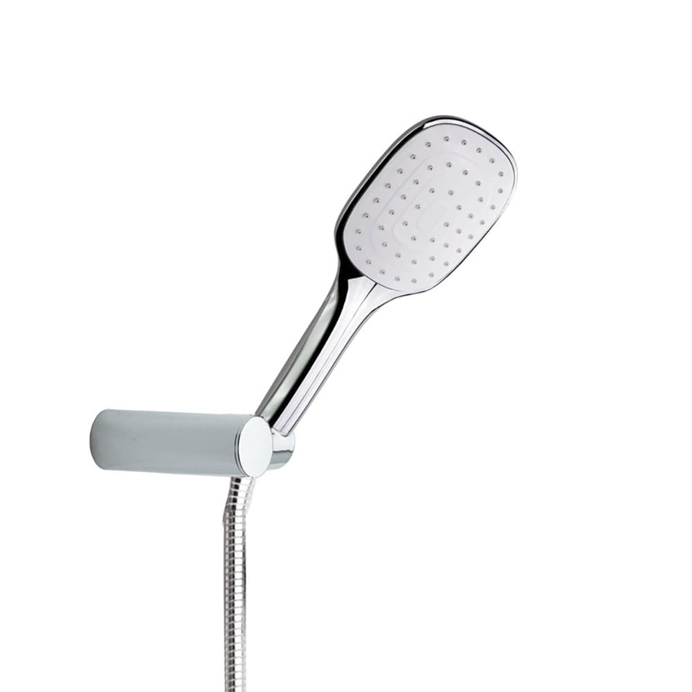 Hidroterapia, set ducha de mano semicuadrada, flexo y soporte, Cromo