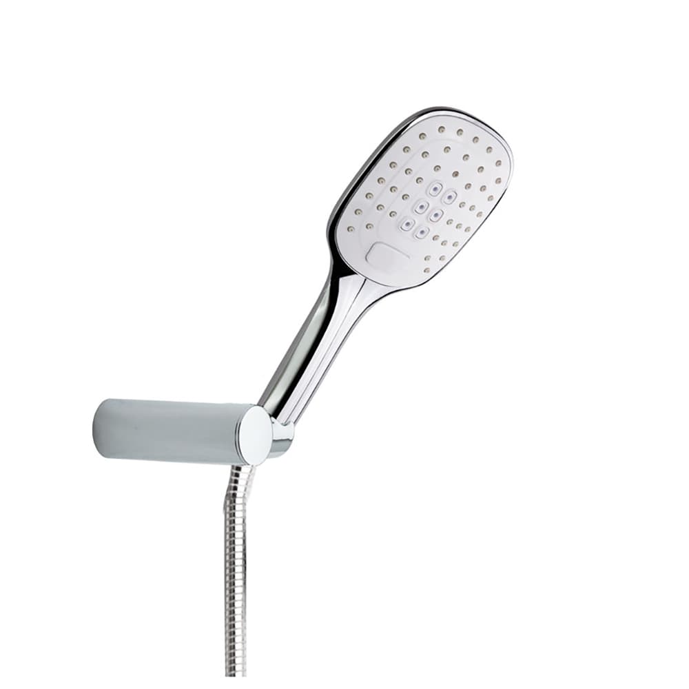 Hidroterapia, set ducha de mano massage semicuadrada, flexo y soporte, Cromo