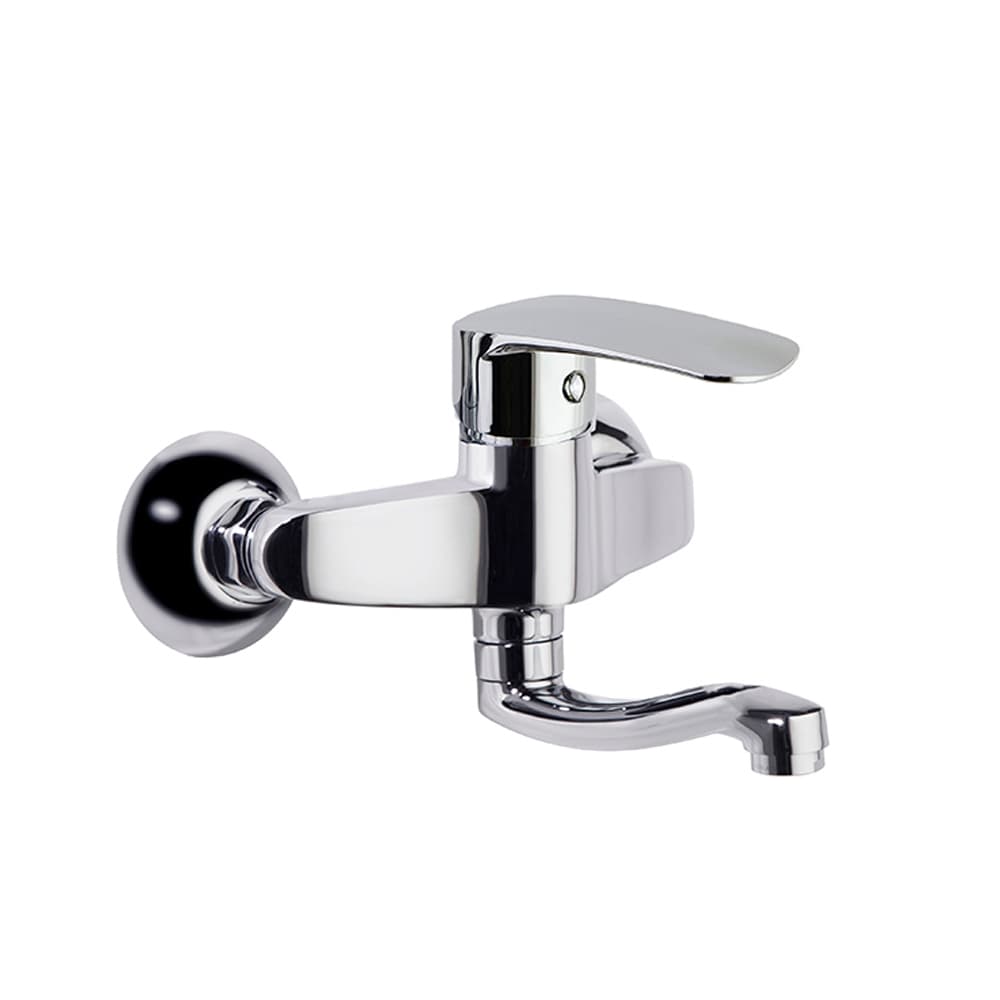 New fly, wall-mounted sink mixer with short formed spout, Chrome