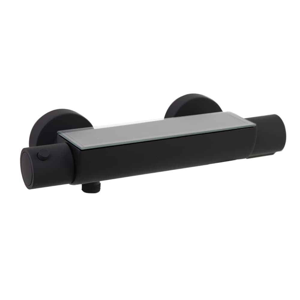 Urban chic, mitigeur thermostatique de douche avec tablette en verre de sécurité, Noir mat