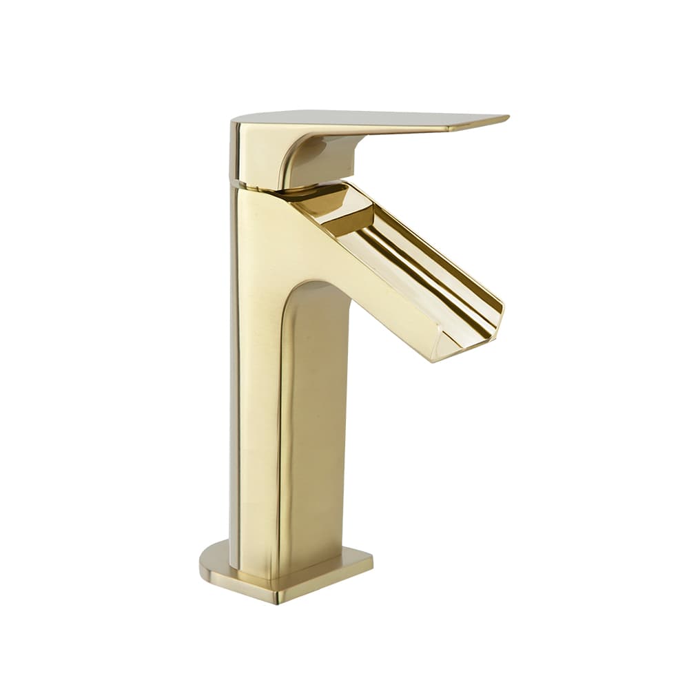 Urban chic, Breeam, monomando de lavabo con caño abierto salida cascada, Oro cepillado