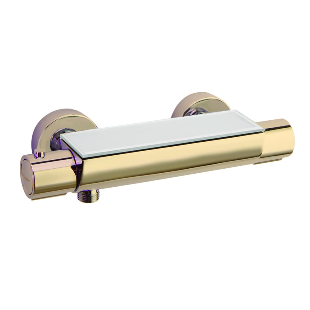 Urban chic, Brause-Thermostat mit Ablage aus Sicherheitsglas, Gold gebürstet