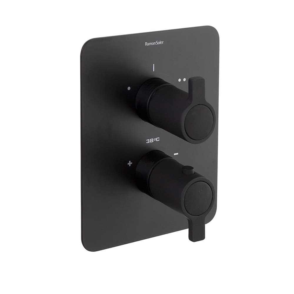 Blautherm negre mat, aixeta termostàtica de dutxa encastada metàl·lica de 2 vies amb placa ultraslim