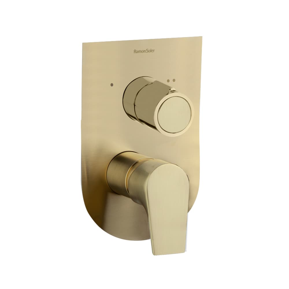 Urban chic, monomando de ducha empotrado metálico 2 vías con placa ultraslim S2, Oro cepillado