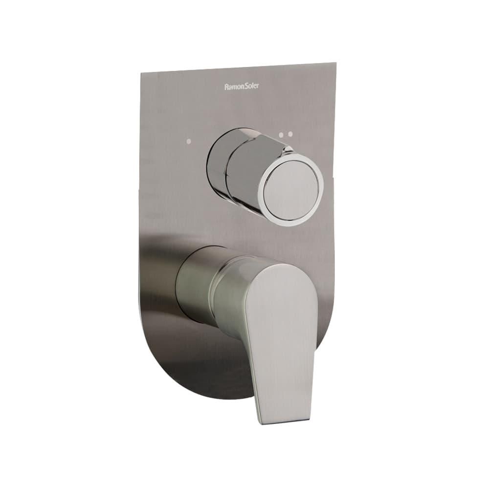 Urban chic, monomando de ducha empotrado metálico 2 vías con placa ultraslim S2, Niquel cepillado