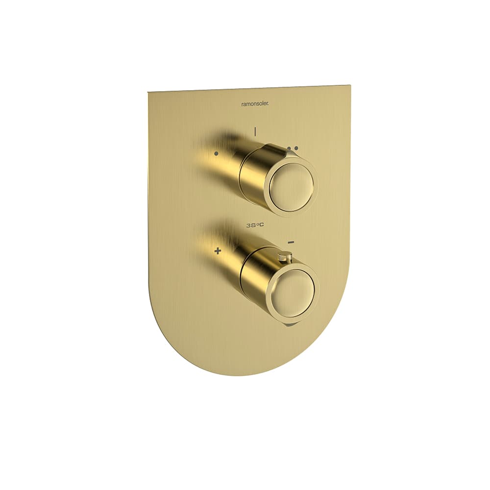 Urban chic, mitigeur thermostatique de douche à encastrer métallique 2 voies avec plaque ultraslim, Or brossé