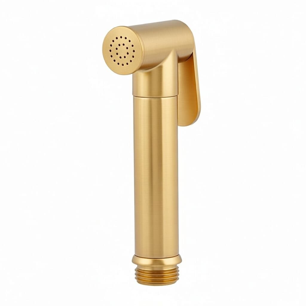 Wc, doccetta in ottone per WC con pulsante, Oro spazzolato