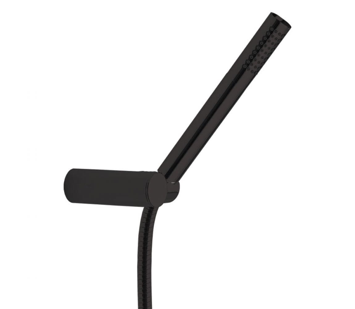 Hidroterapia, set ducha de mano cilíndrica minimalista , flexo y soporte, Negro mate