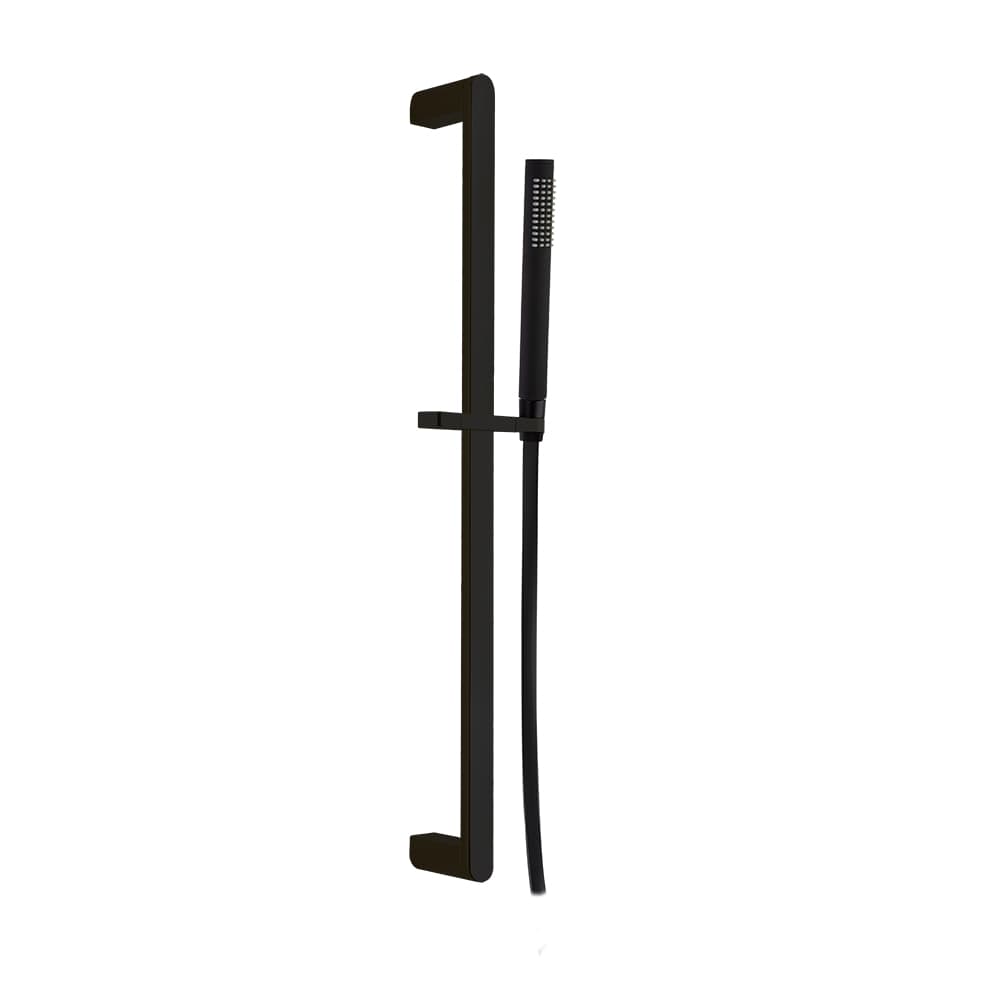Hidroterapia, Barra negro mate, de ducha semiredonda de 70cm con teleducha de metal y flexo, Negro mate