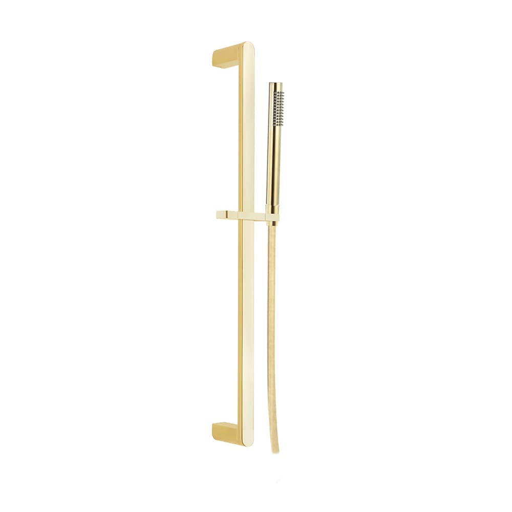 Hidroterapia, Barra oro cepillado, de ducha semiredonda de 70cm con teleducha de metal y flexo, Oro cepillado
