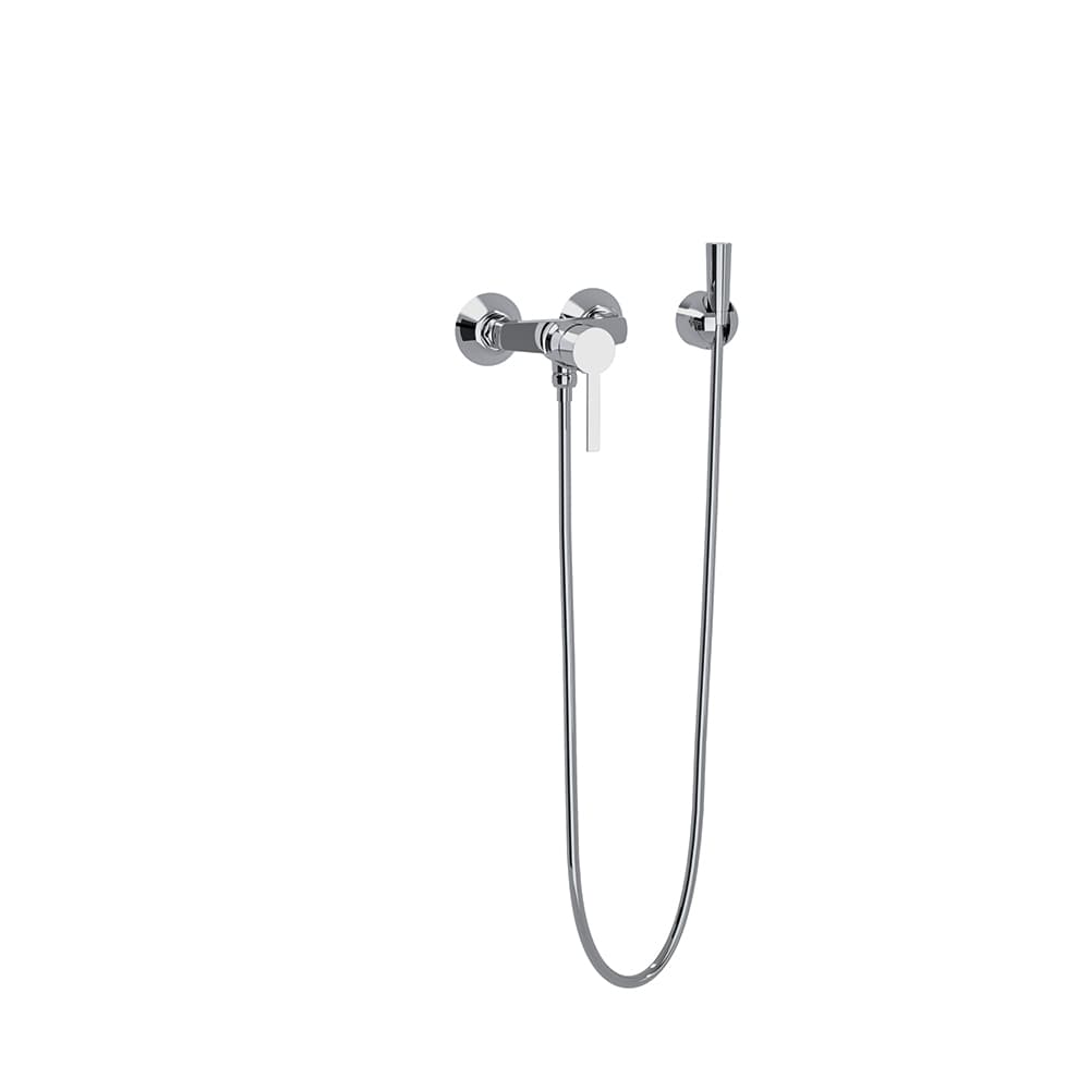 Wc, aixeta monocomandament de paret per a WC Drako 110mm amb dutxa de metall, Crom