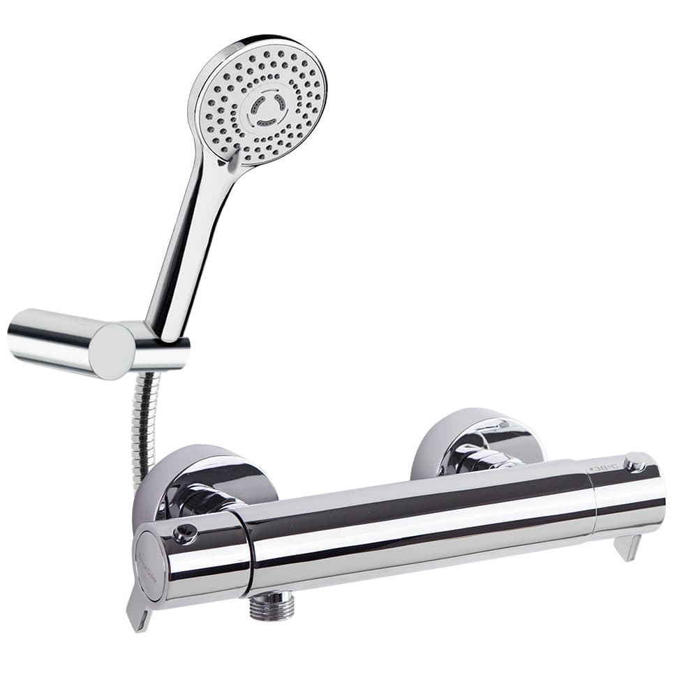 Blautherm, 6 thermostatic shower mixers with shower set, Chrome
