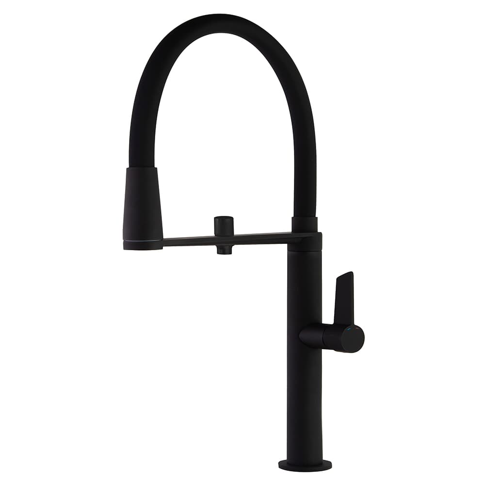 Kitchen, monomando de cocina profesional con circuito para agua purificada, Negro mate