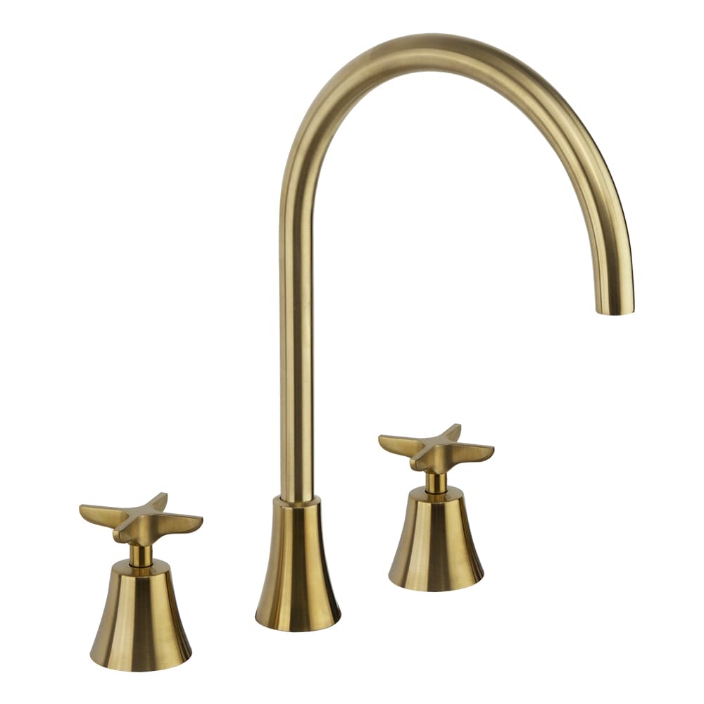 Adagio, Breeam, bimando de lavabo para repisa con caño de 190mm, Oro cepillado