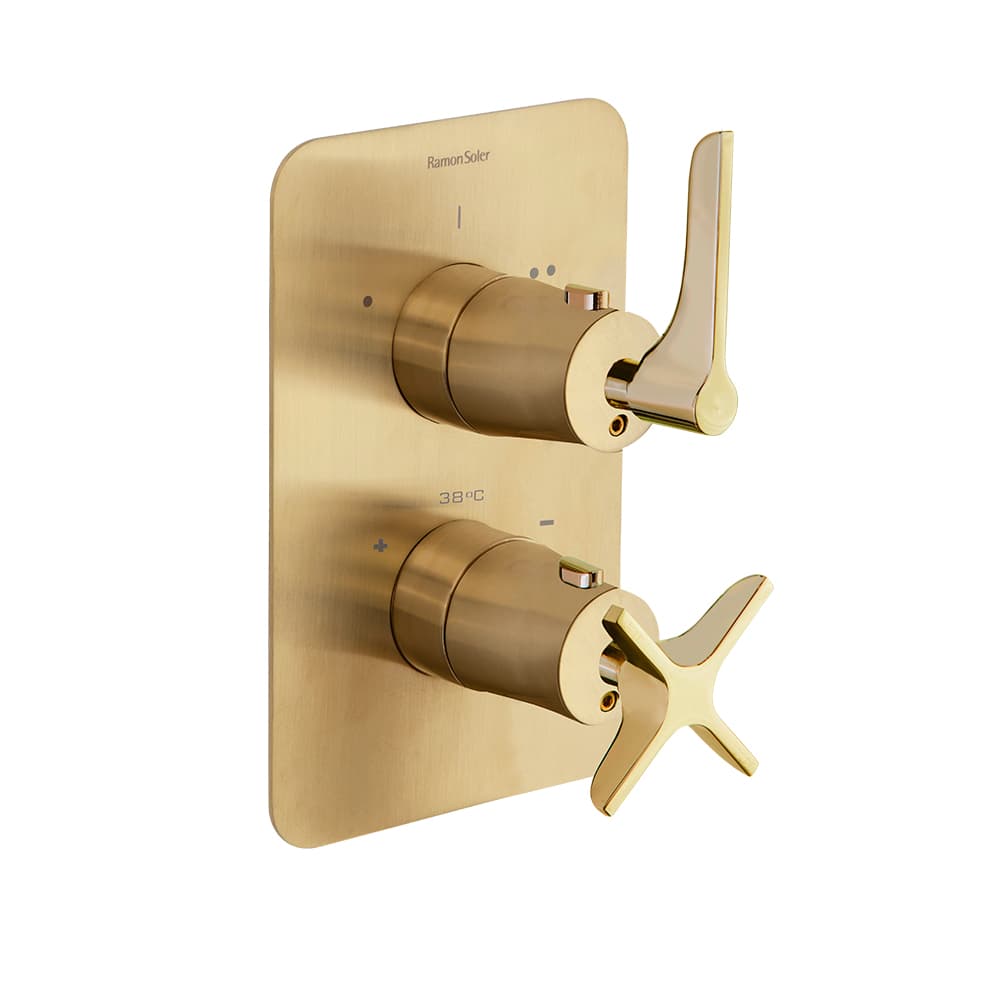 Adagio, termostático de ducha empotrado 2 vías, Oro cepillado