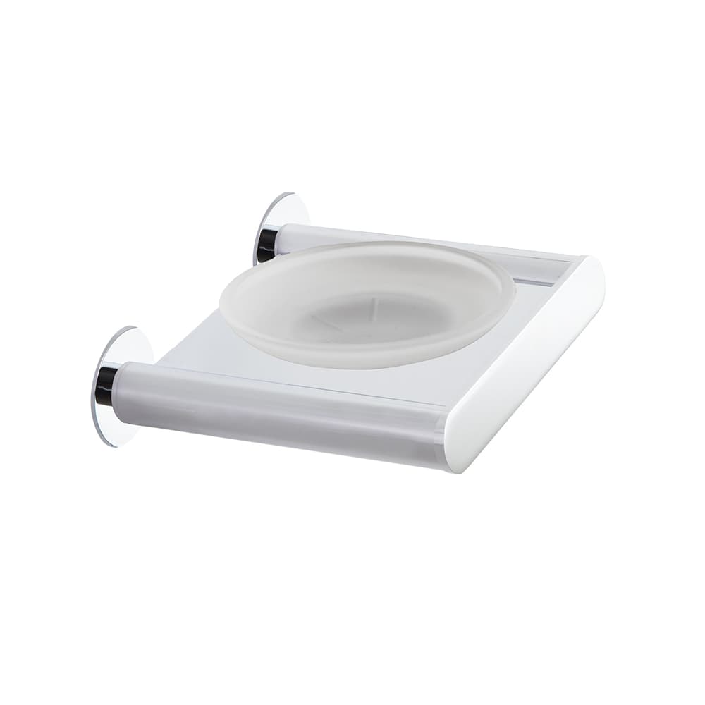 Ergos, wall-mounted bathroom soap dish holder with dual installation system, Chrome