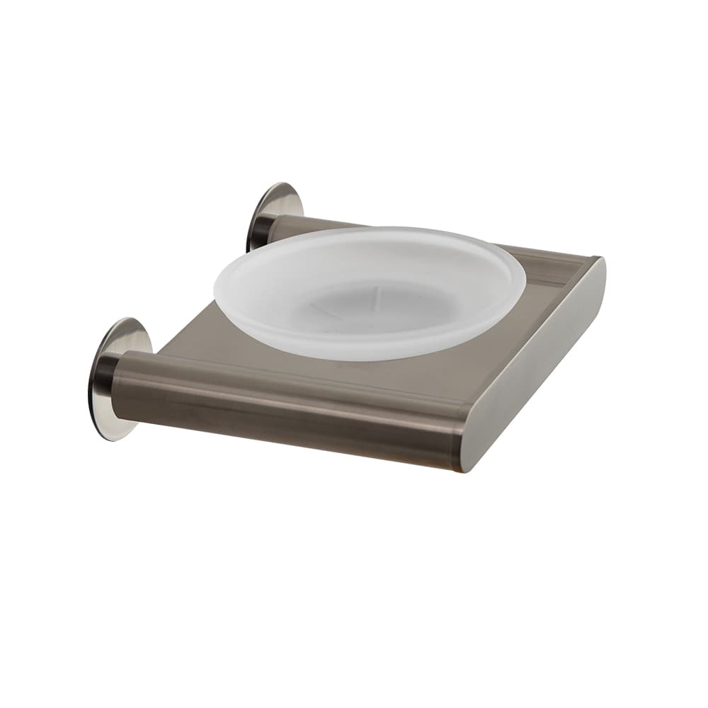 Ergos, wall-mounted bathroom soap dish holder with dual installation system, Brushed stainless steel