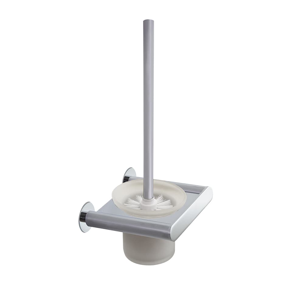 Ergos, wall-mounted toilet brush holder for the bathroom with dual installation system, Chrome