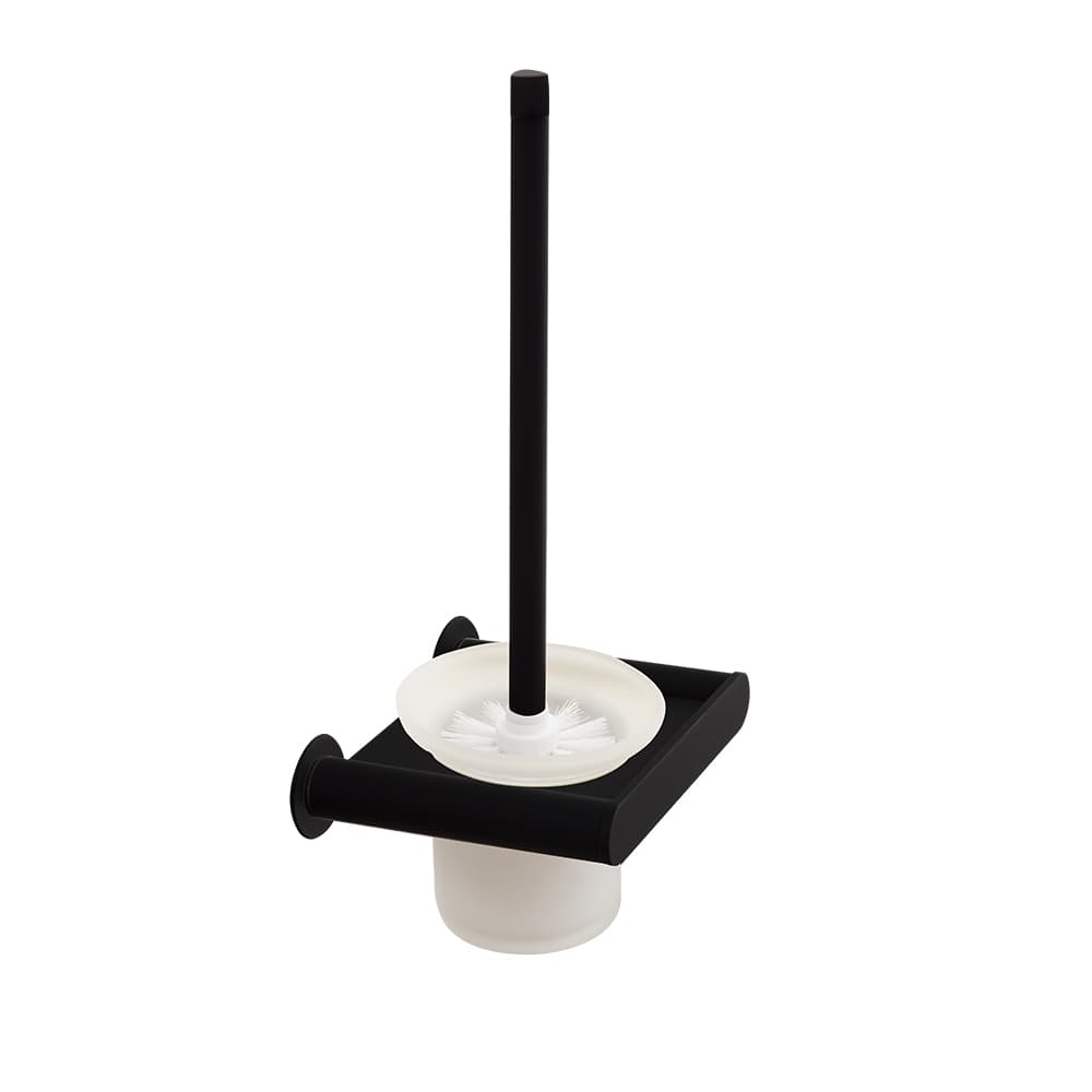 Ergos, wall-mounted toilet brush holder for the bathroom with dual installation system, Matt black