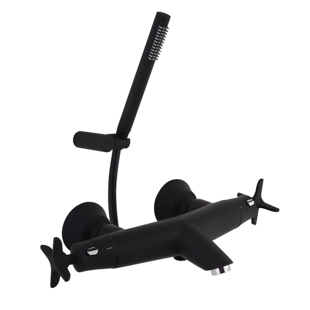 Adagio, thermostatic bath shower mixer with hand shower, Matt black