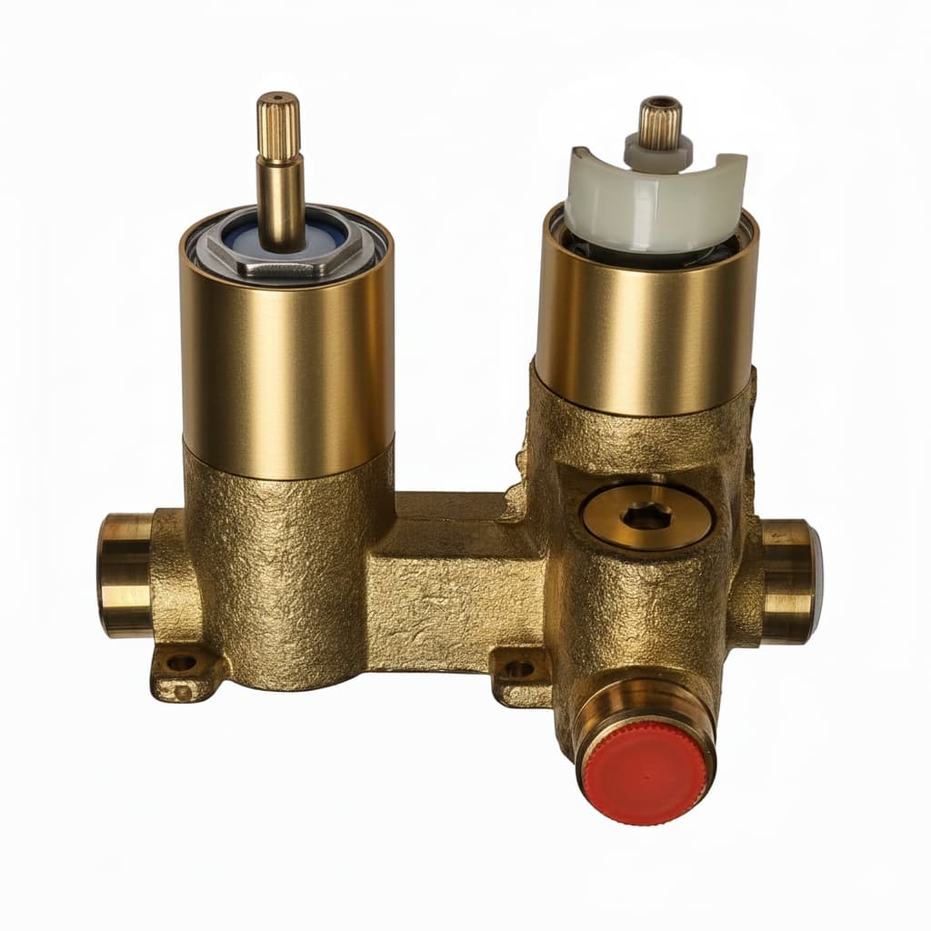 Zubehör, Unterputz-Thermostat mit 2 Wegen und Federsystem, Gold gebürstet