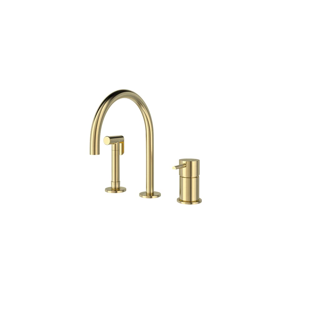 Odisea, Breeam, deck-mounted sink mixer with side spray and 145mm-high spout, Brushed gold