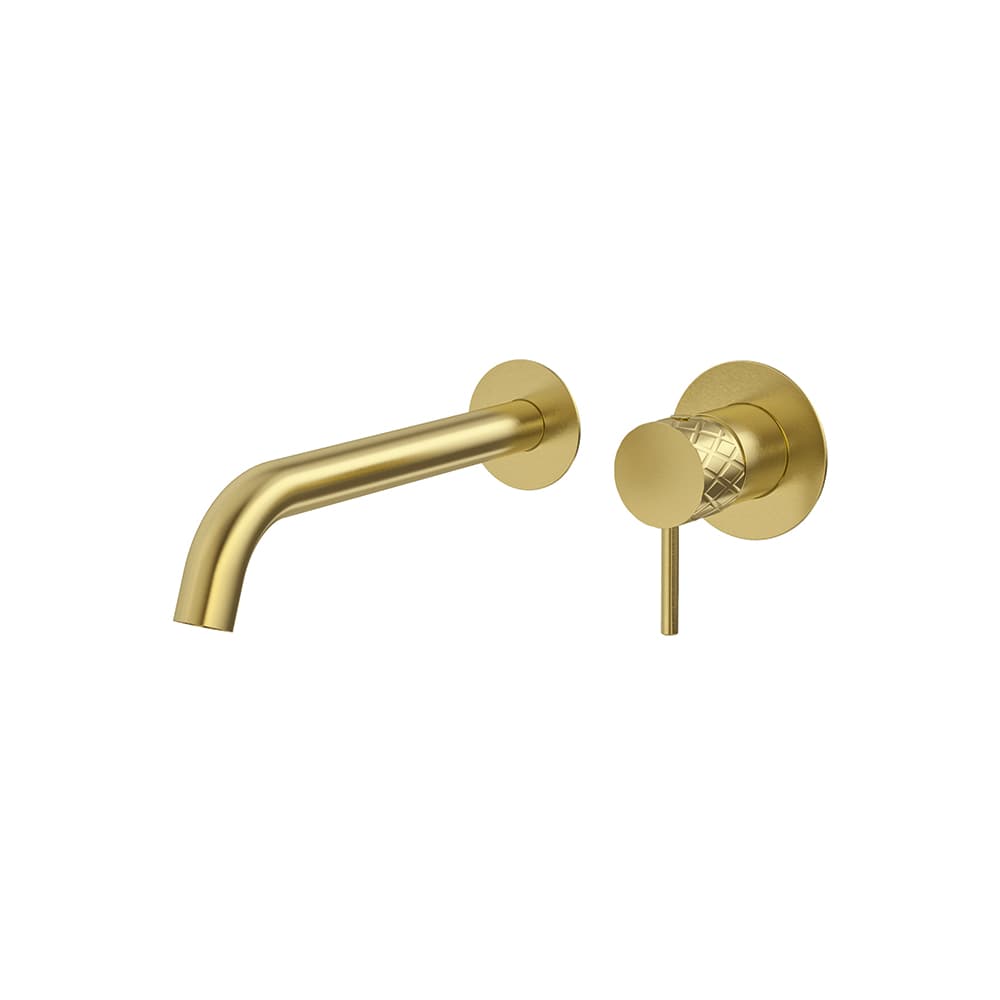 Odisea - joya, monomando de lavabo empotrado mural con caño de 24 cm, Oro cepillado