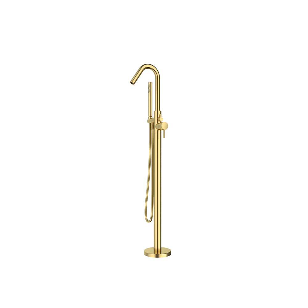 Odisea, floor-standing bath mixer with shower set, Brushed gold