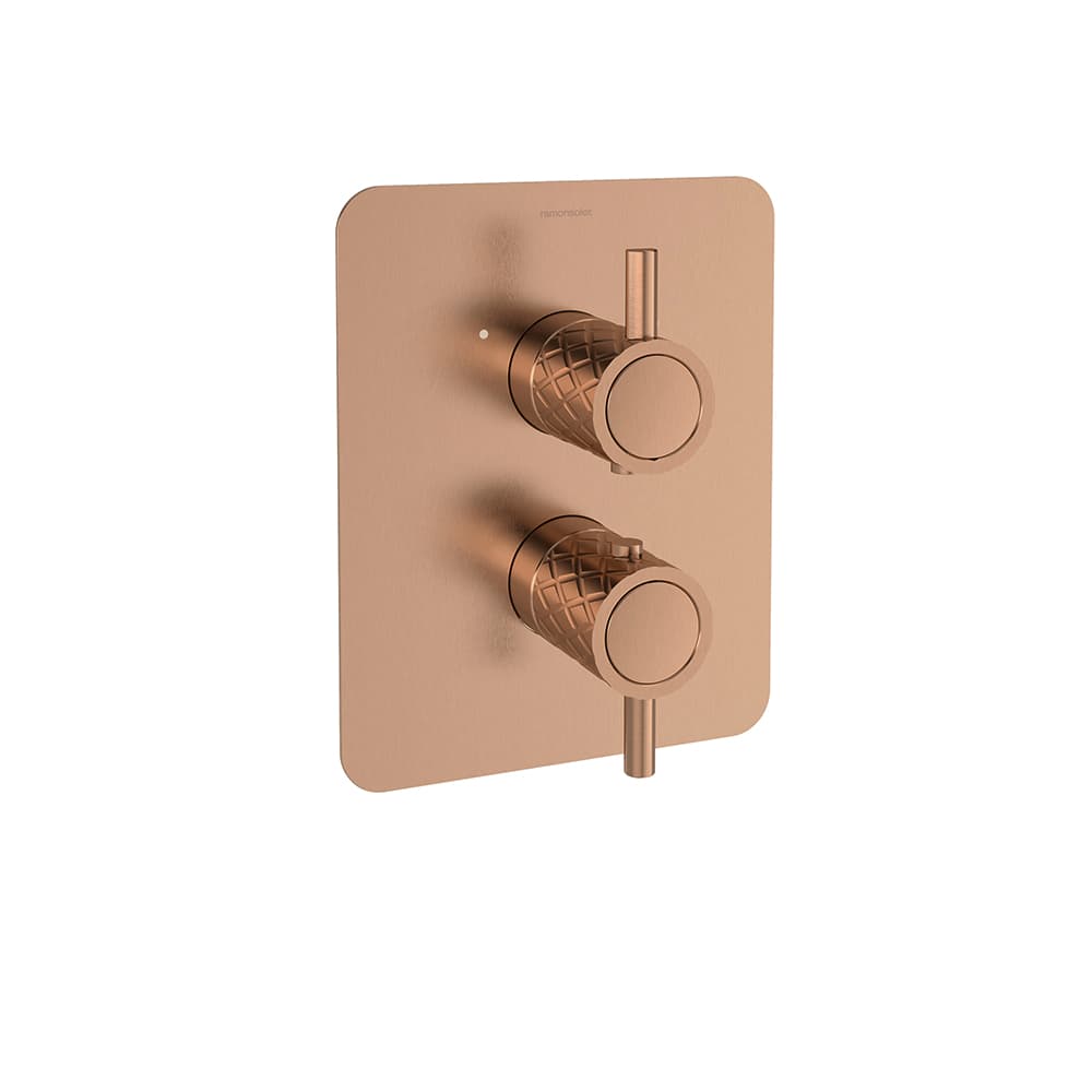 Odisea - joya, Odisea Joya, concealed 2-way thermostatic shower mixer with metal cover plate, brushed copper
