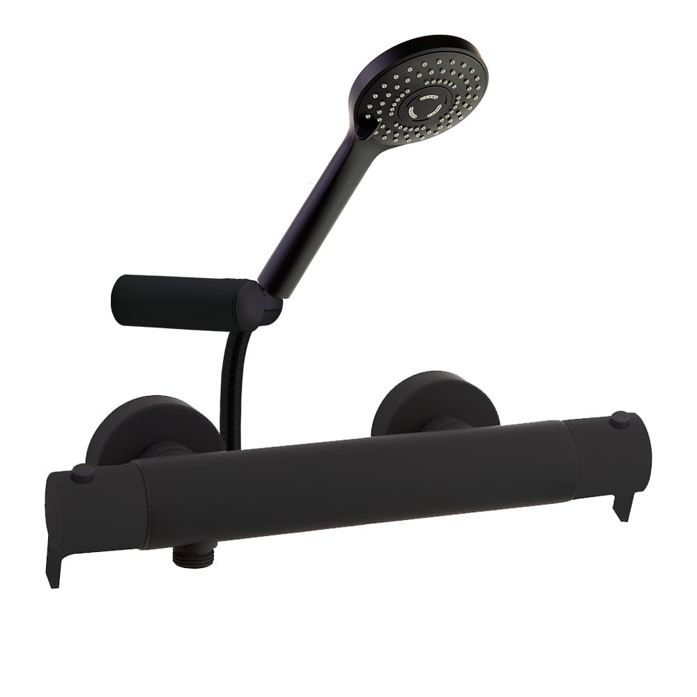 Blautherm, Brause-Thermostat mit Brauseset, Schwarz matt