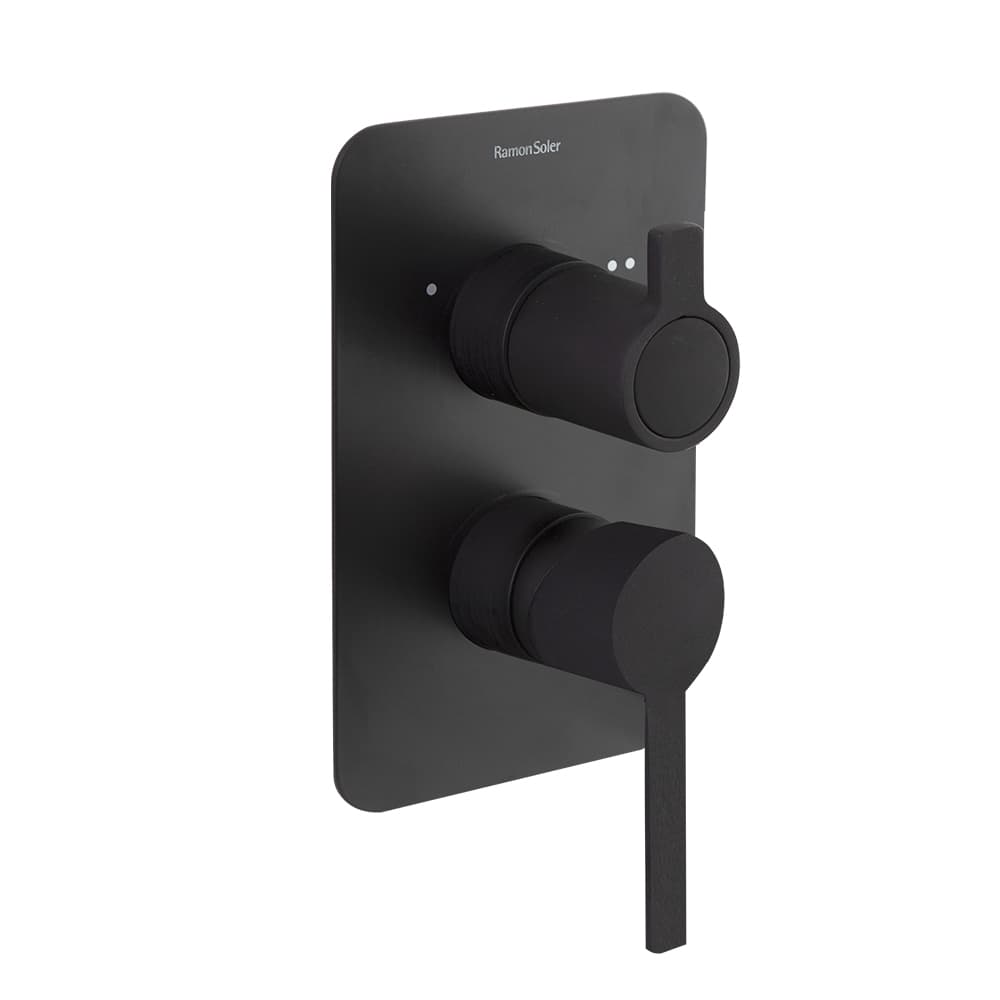 Drako, mitigeur bain-douche encastré 2 voies avec plaque de finition métallique, Noir mat