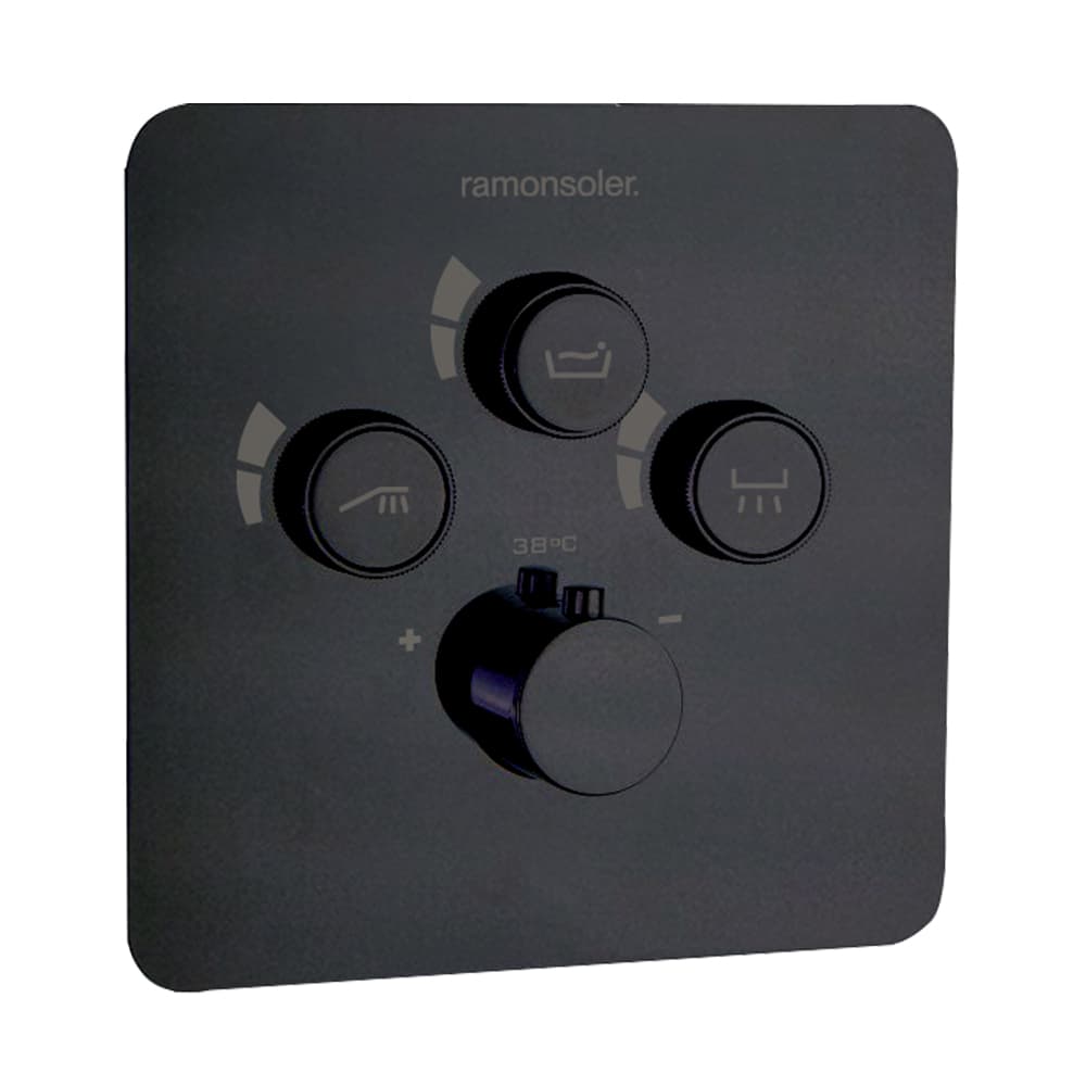 Rs smart, conjunto termostático empotrado 3 vías, Negro mate